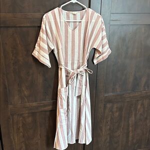 Roolee Striped Pink Midi Dress